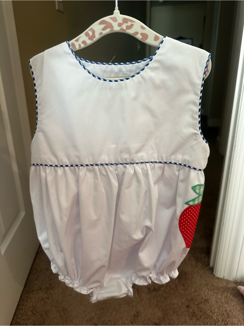 The Beaufort Bonnet Company White Bubble Romper with Red Strawberry Accent